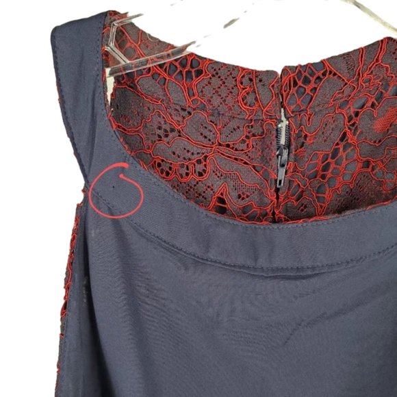 ModCloth A Night Like This Halter Dress Navy Red Lace Overlay Ruffle Hem 28 - Picture 15 of 16